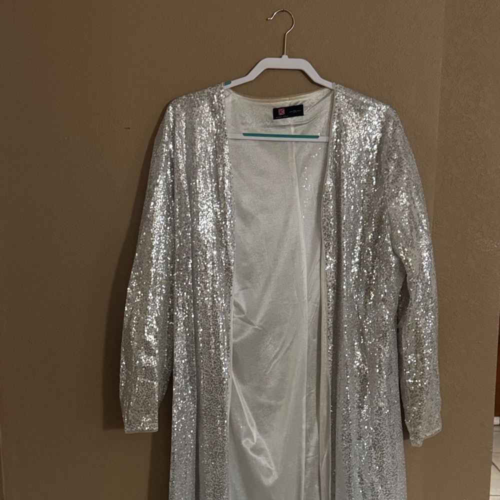 Silver Sequin Long Sleeve Cardigan